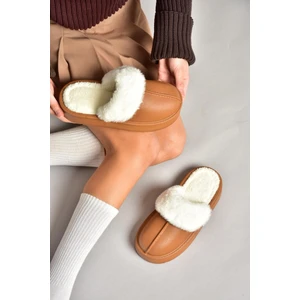 Fox Shoes T918264209 Kahverengi Içi Peluş Kadın Terlik