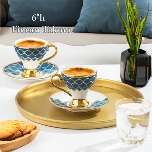 Marakesh Altın Yaldızlı 6 Kişilik Fincan Seti 12 Parça Türk Kahvesi Takımı Kahve Fincanı