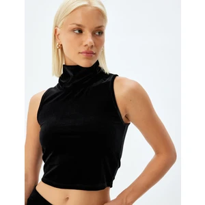 Kadife Crop Top Kolsuz Dik Yaka