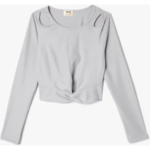 Tişört Pencere ve Düğüm Detaylı Uzun Kollu Kaşkorse