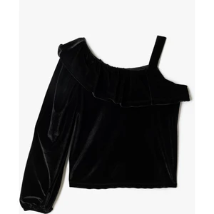 Kadife Bluz Tek Omuz Askılı Fırfır Detaylı