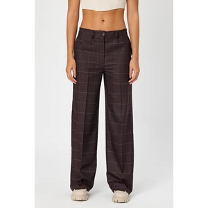 Alexander Gardi Alexandergardi Wide Leg Bol Paça Kareli Çift Cepli Klasik Kadın Pantolon (B24-0001)