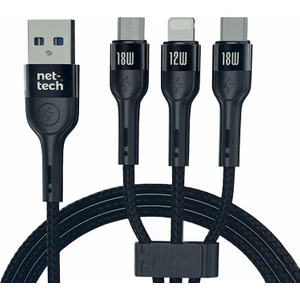 3in1 USB To Micro + Lightning + Type-C İp Örgü Hızlı Şarj Data Kablosu 100 Cm