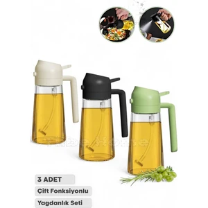3 Adet Çift Fonksiyonlu Yağdanlık 450ML Zeytinyağı Sıvıyağ Cam Şişe Sprey Airfryer Yağlık Sirkelik