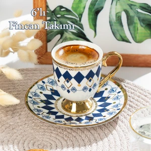 Neva Altın Yaldızlı 6 Kişilik Fincan Seti 12 Parça Türk Kahvesi Takımı Kahve Fincanı