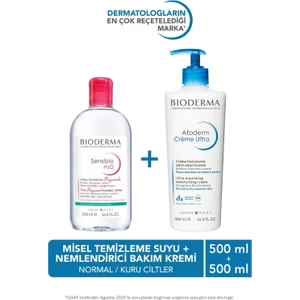 Atoderm Normal ve Kuru Ciltler Nemlendirici Yüz Vücut Bakım Kremi 500 ml ve Sensibio Misel Su 500 ml