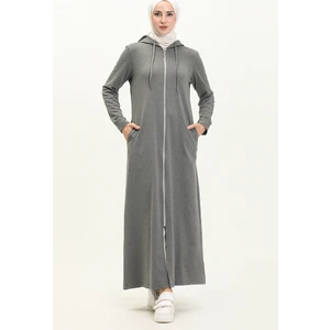 Sefa Merve Kapüşonlu Cepli Spor Ferace 3011-03 Gri