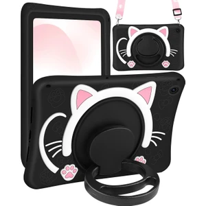 Samsung Galaxy Tab S7 Çocuklar Için Askılı Standlı 3D Kedi Figürlü Silikon Kılıf Sm- T870 T875 T878