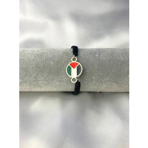 Herşey Nota Ilistin Direnişi Bilekliği - Yuvarlak Filistin Bayrağı, Ayarlanabilir Ipli Tasarım Bileklik