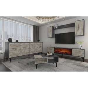 Demonte Decor Sinta 180 cm Şömineli(B) Tv Ünitesi, KONSOL(KX180) ve Orta Sehpa Salon Takımı Antrasit-Efesmermer