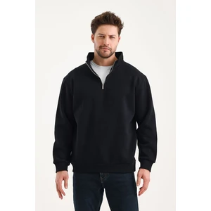 Sweatshirt Rahat Kesim Pamuklu Içi Polarlı Yarım Fermuarlı Dik Yaka Sweatshirt Siyah M