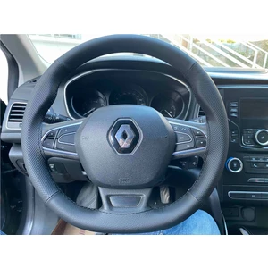 Dikişli Direksiyon Kılıfı Siyah Ithal Damarlı / Noktalı Deri Siyah Dikişli Renault Megane 4 Için