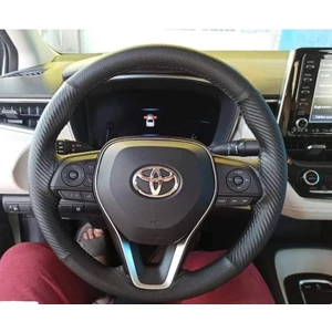 Dikişli Direksiyon Kılıfı Noktalı/karbon Deri Siyah Dikişli Toyota Corolla Için