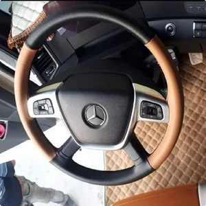 Dikişli Direksiyon Kılıfı Taba /siyah Deri Siyah Dikişli Mercedes Kamyon Tır Için