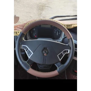 Dikişli Direksiyon Kılıfı Damarlı Siyah/taba Deri Sarı Dikişli Renault Tır Için