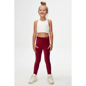 Bordo Kız Çocuk Fitilli Kadife Tayt