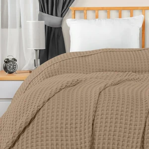 Teksnil Home | %100 Pamuk Waffle Desen Çift Kişilik Kahverengi Pike | Yatak Örtüsü | 200 x 230 | Battaniye | Çok Amaçlı Örtü
