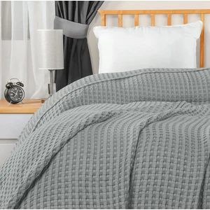 Teksnil Home | %100 Pamuk Waffle Desen Çift Kişilik Antrasit Pike | Yatak Örtüsü | 200 x 230 | Battaniye | Çok Amaçlı Örtü