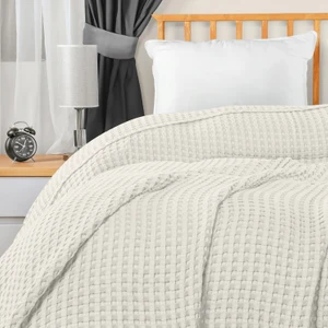 Teksnil Home | %100 Pamuk Waffle Desen Çift Kişilik Krem Pike | Yatak Örtüsü | 200 x 230 | Battaniye | Çok Amaçlı Örtü