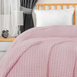 Teksnil Home | %100 Pamuk Waffle Desen Çift Kişilik Pembe Pike | Yatak Örtüsü | 200 x 230 | Battaniye | Çok Amaçlı Örtü