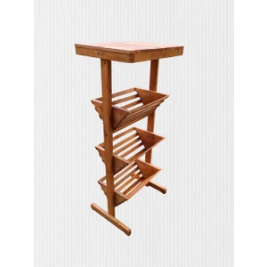 Garden Wood Doğal Ahşap 3 Katlı Üstü Raflı Çok Amaçlı Sebzelik/meyvelik