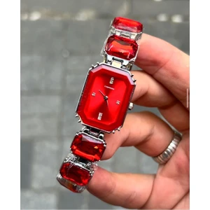 CT Stones Swaroski Model Kristal Taşlı Sekizgen Çelik Saat