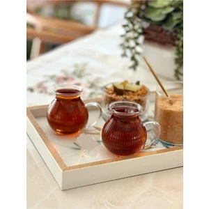 Bune Box 2’li Keyfi Ala Çizgili Borosilikat Cam Kulplu Çay Bardağı