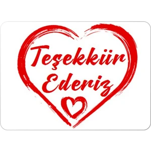 Dijital Barkod Kalp Desenli Teşekkür Etiketi - Thank You Sticker Yapışkanlı Kırmızı 30X40MM 100 Adet