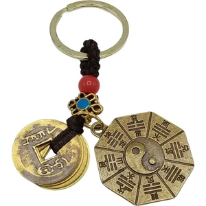Dünyadan Hediyeler Feng Shui Metal Anahtarlık Şans Parası ve Bagua Ayna No.2