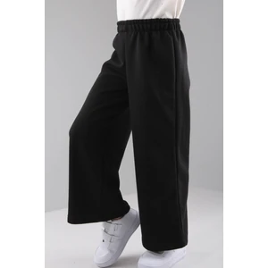 Geniş Kesim Içi Polarlı Rahat Kız Çocuk Eşofman Altı Siyah