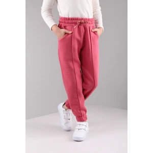 Lastikli Içi Polarlı Cepli Rahat  Çocuk Eşofman Altı Gül Kurusu