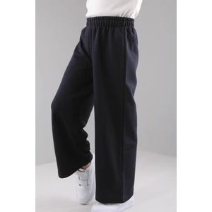 Geniş Kesim Içi Polarlı Rahat Kız Çocuk Eşofman Altı Lacivert