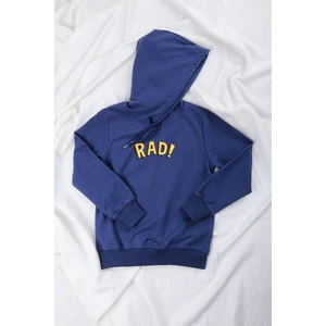 Rahat Kesim Kapüşonlu Rad Baskılı Sweatshirt Mavi