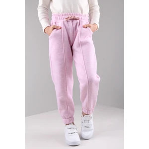 Lastikli Içi Polarlı Cepli Rahat  Çocuk Eşofman Altı Pembe