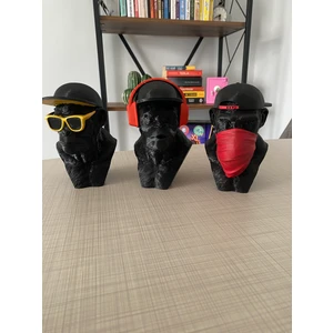 Root Made 3 Maymun Biblo Set El Boyaması Görmedim Duymadım Bilmiyorum Maymun Büst Dekoratif Obje 15cm