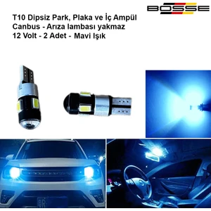 Park Ampülü Plaka ve Iç Tavan Ampul T10 Dipsiz Mercekli Mavi Canbus 12 Volt Bosse Aem Serisi 2li