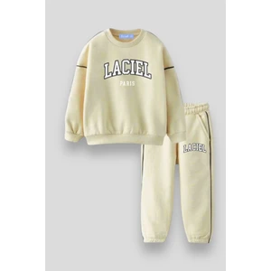 Unisex Çocuk Slogan Desenli Pamuklu Sweatshirt Eşofman Tayt Alt-Üst Takım