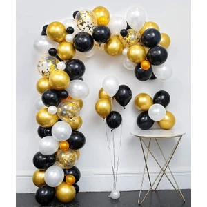 Bkmc Party 50 Adet Gold Siyah Beyaz Balon Zinciri Seti
