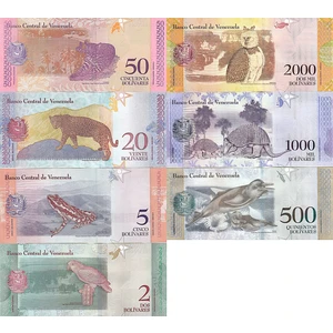 3Alp Koleksiyon Venezuela 7 Adet Farklı Küpür Set, Çil, Eski Yabancı Kağıt Para