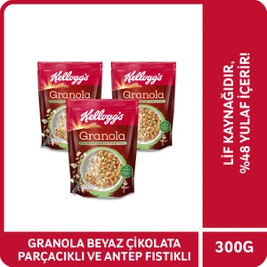 Granola Beyaz Çikolata Parçacıklı ve Antep Fıstıklı 300 G x3 Adet, %48 Yulaf içerir, Lif Kaynağı Kahvaltılık Gevrek