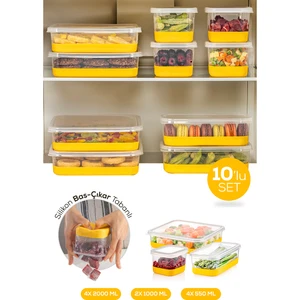 10 Parça Silikon Tabanlı Derin Dondurucu - Difriz Saklama Kabı Sarı