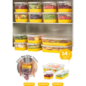 14LÜ Set Silikon Tabanlı Difriz Saklama Kabı - Derin Dondurucu Sarı