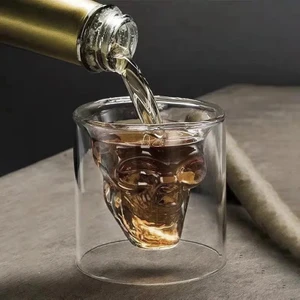 Büyük - Isıya Dayanıklı Borosilikat Kuru Kafa Tasarımlı Çift Cidarlı Cam Bardak Kahve Sunum Bardağı