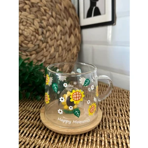 Ayçiçeği Figürlü Bambu Altlıklı Kahve BARDAĞI-300 ml