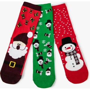 3'Lü Yılbaşı Çorabı Seti Çok Renkli Desenli