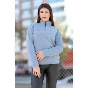 John Borners Kadın Dik Yaka Polar Mavi Yarım Fermuarlı - 7000