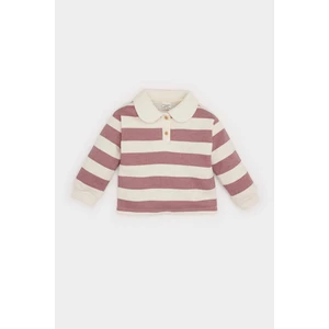 Kız Bebek Bebe Yaka İçi Yumuşak Tüylü Çizgili Sweatshirt