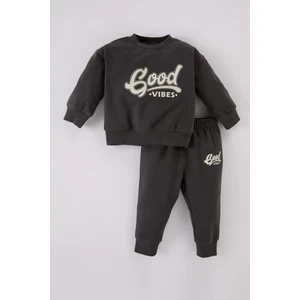 Erkek Bebek 2'li Takım Bisiklet Yaka Baskılı Sweatshirt Beli Lastikli Eşofman Altı D0724A524WN