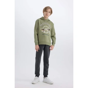 Erkek Çocuk 2'li Takım Kapüşonlu Baskılı Sweatshirt Beli Paçası Lastikli Eşofman Altı D3601A824WN