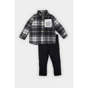 Erkek Bebek 2'li Takım Kareli Oduncu Uzun Kollu Gömlek Beli Lastikli Pantolon D5416A524WN